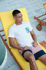 Swim Board Shorts Color Block Palmacea Swimwear Maua 3 luxury designer swimwear male mens vacation swim shorts mid length 4.5 inch inseam red pink navy drawstring cool sexy unique fashionable trendy expensive good quality striped italian european look stylish chic upscale soft fabric elastic drawstring waistband highly rated made in Colombia nautical look sailing swim trunks guys shorter length board shorts 3 pockets slimmer fit comfortable all day wear mens getaway shorts looks good with beach shirt dudes 