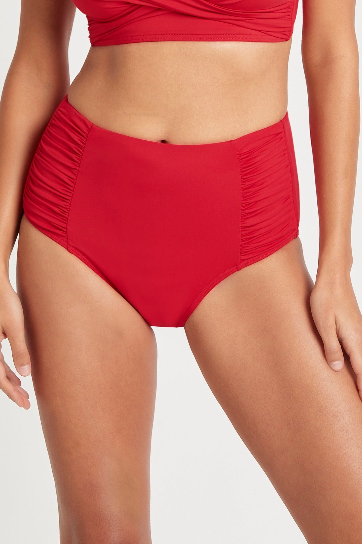 Tummy Control Bikini Bottoms Red Sustainable Sea Level Australia High Waist Swimsuit classy red elegant sexy  slimming bathing suit shop online ruched  hide belly compression high rise sophisticated best swim for mom full coverage bottoms tummy disguising flattens belly flattering slimming eco friendly swimwear glamorous best for fat belly chic fashionable vacation high end luxury cute good quality best pear shape upscale curvy smart sexy designer beach premium iconic good apple shape flattering bottoms 