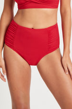 Tummy Control Bikini Bottoms Red Sustainable Sea Level Australia High Waist Swimsuit classy red elegant sexy  slimming bathing suit shop online ruched  hide belly compression high rise sophisticated best swim for mom full coverage bottoms tummy disguising flattens belly flattering slimming eco friendly swimwear glamorous best for fat belly chic fashionable vacation high end luxury cute good quality best pear shape upscale curvy smart sexy designer beach premium iconic good apple shape flattering bottoms 