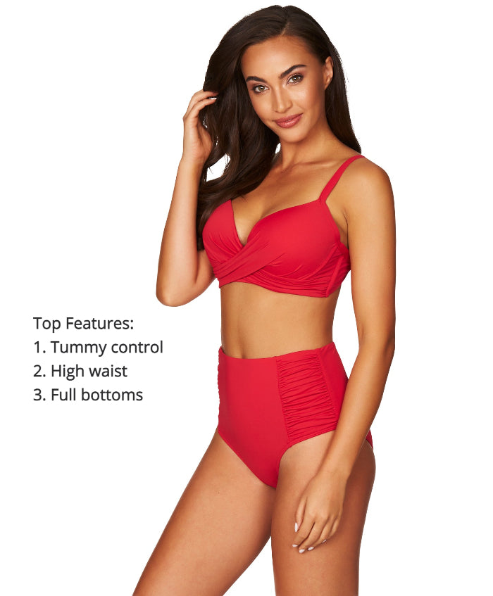 Tummy Control Bikini Bottoms Red Sustainable Sea Level Australia High Waist Swimsuit classy red elegant sexy  slimming bathing suit shop online ruched  hide belly compression high rise sophisticated best swim for mom full coverage bottoms tummy disguising flattens belly flattering slimming eco friendly swimwear glamorous best for fat belly chic fashionable vacation high end luxury cute good quality best pear shape upscale curvy smart sexy designer beach premium iconic good apple shape flattering bottoms 