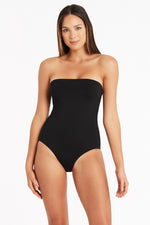 Tummy Control Strapless Swimsuit Sustainable Sea Level Australia high leg Bandeau best quality sexy black One piece Swimsuit Eco essentials glamorous removable straps high end good quality sophisticated classy slimming full coverage bottoms flattens belly pooch good mom swimsuits expensive compression high leg celebrity stylish buy online quick shipping canada usa nashville texas montreal best bathing suit for sagging bust supportive side boning anti slip silicone strip las vegas pool swimsuit ladies beach 