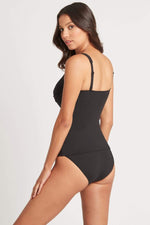 Tummy Control Tankini  Sustainable | Sea Level Australia Essentials Black Twist Front Multifit Singlet Top eco friendly swim ladies designer brand high quality sophisticated belly flattening adjustable straps expensive sexy tankini vacation swimsuits online mom stylish bathing suit elegant chic tummy toning tank top swimsuit fancy best swimsuit to hide belly pooch good mom swimsuit expensive luxury getaway vegas trip ruching high end supportive fashionable reputable online boutique resort beach wear luxury