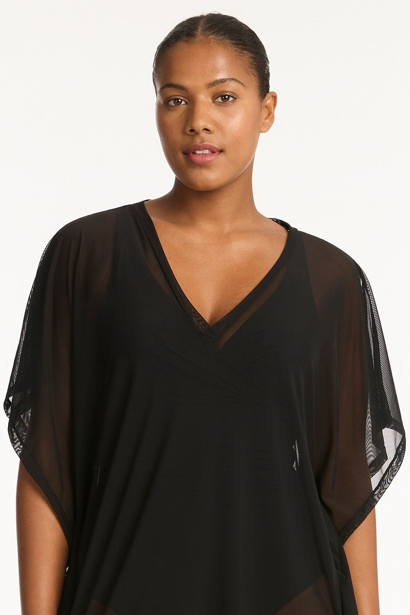 Tunic Beach Cover Up Sea Level Australia essentials beach dress short sleeve mid length knee length see through sheer mesh lightweight quick dry high end luxury designer online Canada USA pretty fancy beachwear website practical expensive durable good quality sexy pretty elegant fancy matches everything v neck mom woman over 40 vacation cottage Italy lake como cute sophisticated fast shipping wealthy socialite savvy online shopper traveller fashionista short dress flattering bougie classy reputable brand