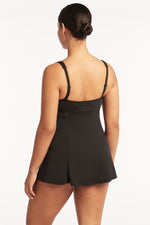 Underwire swim dress Sustainable Sea Level Australia eco essentials sexy designer online USA pretty mom swimsuit luxury high quality tummy control full bottoms elegant beautiful glamorous cleavage luxurious ladies fancy covers thighs stylish fashionable sophisticated feminine flattering wealthy looking expensive well made fat to slim swim highly rated square neck bathing suit hides belly pooch slimming waist cinching supportive swimsuit for sagging breasts D cup A line lifting padded swimsuit buy canada