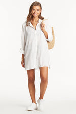 White Button Down Cover Up Sea Level Australia online swim canada buy USA best website brand name cute baggy popular pretty high quality savvy online shopper traveller influencer celebrity style heatwave oversized pretty comfy roomy long sleeve high end luxury swimwear bikini cover up beach shirt ladies cute pretty expensive vacation fashionista trendy collar cotton cool sexy goes with everything upscale travels big lux curvy good quality designer swim over shirt swimwear casual luxe premium prime socialite