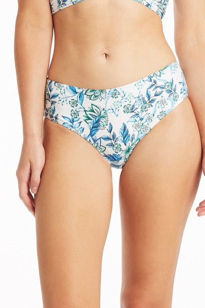 White Floral Bikini Bottoms Sustainable Sea Level Australia eco friendly fashionable pretty glamorous vacation savvy online shopper women over 40 best swimsuit mom gorgeous elegant Caribbean cruise Italian Riviera buy best swimsuits on sale clearance USA canada high quality tummy control mid rise full coverage bottoms chic sophisticated high end luxury designer blue green good deals bathing suit covers belly pooch couples trip swimwear bathing suits family vacation unique cute brand name good reputable luxe