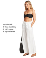 White Swimsuit Cover Up Pants Sea Level Australia sunset beach pants sexiest hottest luxury resort wear best quality classy sophisticated relaxed fit roomy oversized beachy flowy trendy casual wide leg pretty cool lightweight 100% cotton buy online expensive brand name designer quality luxury high end chic bougie influencer cancun trip best style goes with everything mom swim cover ups curvy elastic waistband long legs breezy glamorous beautiful smart sexy fancy chic bougie upscale popular flattering big 
