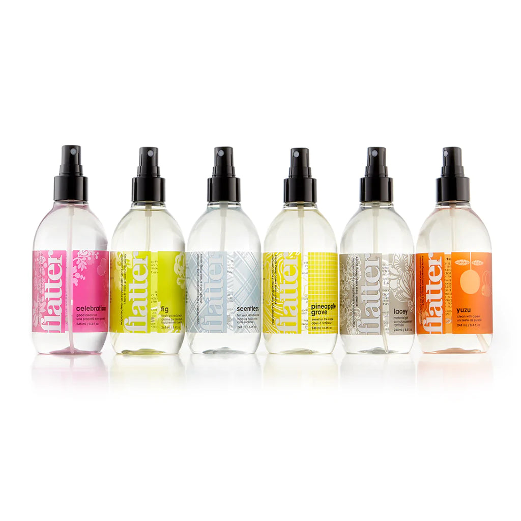 Wrinkle Release Spray Flatter | Soak Wash Canada plant derived releases wrinkles without ironing eco friendly ingredients subtle scent freshens fabrics between washes starch-free smoothes wrinkles  from fabrics gentle for delicates like swimwear and beachwear removes static gentle formula soft mist sprayer residue free made in canada buy canadian use without ironing smooth out wrinkle by hand after misting fabric repeat buy online ships to canada usa michigan texas toronto montreal california dallas SC NC 