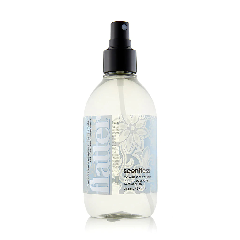 Wrinkle Release Spray Flatter scentless Wrinkle Release Spray Flatter | Soak Wash Canada plant derived releases wrinkles without ironing eco friendly ingredients subtle scent freshens fabrics between washes starch-free smoothes wrinkles  from fabrics gentle for delicates like swimwear and beachwear removes static gentle formula soft mist sprayer residue free made in canada buy canadian use without ironing smooth out wrinkle by hand after misting fabric repeat buy online ships to canada usa michigan texas TO