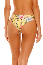 Yellow Floral Bikini Bottoms Sustainable | Agua Bendita yellow floral bikini handmade embroidered swimsuit agua bendita hottest Instagram pastel yellow Lola Sally Bottoms high end uv swimwear online cheeky bikini bottoms yellow floral