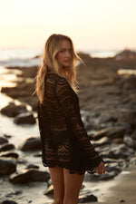 buy full long sleeve cover up dress short length hottest luxurious beach cover up black noah tunic PQ Swim sheer lace bikini cover up dress handcut italian lace mini dress sexiest black seethrough glamorous sophisticated elegant sexy bold  edgy designer high end super soft italian fabric lace up front ties soft scalloped edges mesh bombshell rich looking best quality womens online shopping enthusiast purchases luxury goods often buys frequently travels often beach resort outfit quick dry highly rated luxury