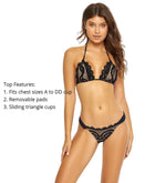 Black Bikini Top Lace PQ Swim midnight lace tie teeny bottoms Cheeky Black Bikini Bottoms PQ Swim exquisite fancy fashion fashionable flattering glamorous bikinis Black Triangle Bikini Set midnight tri top Black Bikini Top Lace