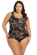 A high fashion big size woman from Toronto wearing Underwire Tummy Control Tankini Top Chantique Raphael E/F Artesands on beach vacation to Tulum. She bought her glamorous slimming tankini from sun vixen swimwear boutique website. Its a no.1 womens swimwear retail store for travel enthusiasts and fashionistas who like good quality swimwear, supportive swimsuits, tummy control bikinis, best swimsuits for apple shape. Women from Louisville, Memphis, Detroit, Washington frequently shop for luxury swimsuits 