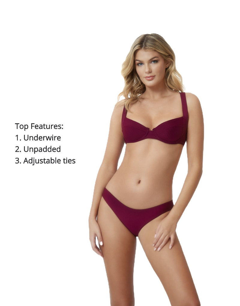 buy Sangria Basic Ruched Full bikini bottoms pq swim burgundy bathing suit fashionable flattering glamorous quality high end bikinis online canada