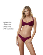 buy Sangria Basic Ruched Full bikini bottoms pq swim burgundy bathing suit fashionable flattering glamorous quality high end bikinis online canada