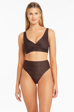Espresso Sea Level Australia Casablanca Retro High Waisted Tummy Control Swimsuit Bottoms high leg flattens belly pooch sophisticated glamorous good mom bathing suit women over 40 beach vacation gold coast luxury ribbed fabric high end designer full coverage bottoms smart sexy mix match swim bottoms brown trend good for long torso pear shape cute pretty elegant upscale clearance sale markdown designer swim online curvy stylish premium good quality compression shapewear hottest swim color fashionable savvy 