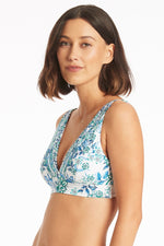 Longline Triangle Bikini Top White Floral Sustainable | Sea Level Australia image 1