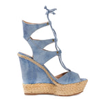denim wedges open toe espadrilles summer sandals high heels adjustable lace up clearance sale buy designer shoes online affordable good deal top quality sandals for less braided rope natural fiber cute sexy high platform wedges lightweight comfortable bargain hunter vacationer travels often online shopping enthusiast womens apparel accessories stylish fashionable looks expensive affordable goes with everything summer deal shopper luxury shopper beauty maven deal lover fashionista texas alabama new mexico