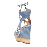 denim wedges open toe espadrilles summer sandals high heels adjustable lace up clearance sale buy designer shoes online affordable good deal top quality sandals for less braided rope natural fiber cute sexy high platform wedges lightweight comfortable bargain hunter vacationer travels often online shopping enthusiast womens apparel accessories stylish fashionable looks expensive affordable goes with everything summer deal shopper luxury shopper beauty maven deal lover fashionista