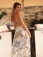 Mermaid Sarong | Agua Bendita high end sophisticated wrap skirt bikini cover boat print floral super cute expensive fashionable portofino yacht stylish luxury designer hard to find buy online canada usa top rated influencer celebrity brand name funky boho printed mermaid sarong Agua Bendita MARINE KAI PAREO beach outfit designer blue and white sarong high quality best expensive swimwear