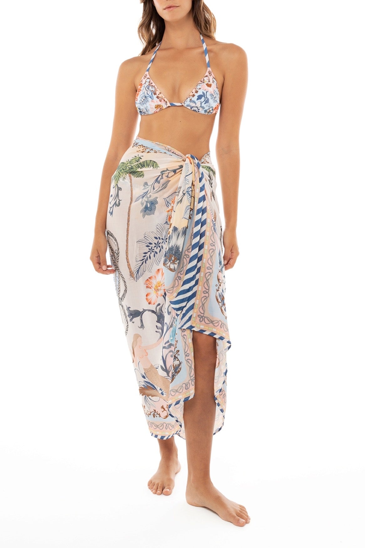 mermaid sarong Agua Bendita MARINE KAI PAREO old money beach outfit tropical cover ups luxury designer beach style online usa expensive designer swimwear cover ups unique boat print luxury yacht stylish influencer shopping website highly rated pareo beach cover up skirt transitional cover up super stylish sophisticated portofino italy high society resortwear