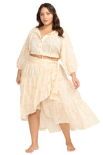 A woman from Edmonton is spending her honeymoon in Cabo San Lucas wearing the Artesands Areca Cea Elgar high low wrap skirt, chosen for its luxury boho beach aesthetic, sexy plus size beachwear style, premium designer quality, and glamorous tie wrap design. She loves that Sun Vixen Swimwear carries the best quality plus size resort wear, high end swim skirts, fashionable beach wrap skirts, and luxury beach cover ups searched by women across Canada and the USA planning vacations to Aruba, Maldives, Hawaii