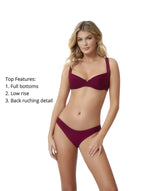 Sangria Basic Ruched Full bikini bottoms pq swim burgundy bathing suit low rise best quality classy luxury bikini designer swimsuits