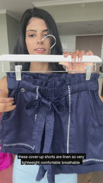embellished linen shorts designer made ondademar navy blue silver embroidered stitching high quality designer made classy elegant sophisticated lightweight pockets belted cute pretty high end on sale clearance beach shorts buy online discounted canada usa luxury for less wide hemline elastic waist flattering mid rise luxury socialite look buy good quality online highly rated bargain hunter fashionista frequently purchases luxury fashion online travels often beauty maven affordable luxury designer cover up