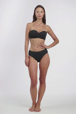 Eco Essentials Twist Front Bandeau underwire push up bikini top  Mid Bikini Pants designer made by sea level australia buy online Sun Vixen Swimwear fashion swimsuits retail store for women who look sophisticated and high end on regular trips and beach vacations. Buy good quality supportive strapless swimsuits,  best swimsuits for sagging breasts, shipped fast to USA and Canada. Double push up bikini top, full coverage bikini bottoms, vacation swimwear, and luxury bathing suits for 5 star travel resorts