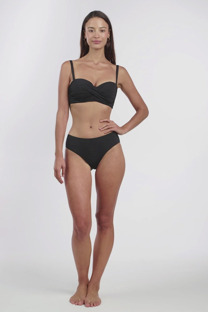 Eco Essentials Twist Front Bandeau underwire push up bikini top Eco Essentials Mid Bikini Pants designed by sea level australia. buy supportive strapless bikini tops, full coverage bikini bottoms for a toned vacation look. Good quality tummy control bikinis, flattering boutique swimsuits for women looking for best quality elegant supportive swimwear online sun vixen swimwear sophisticated upscale classy black shapewear bikinis with boning, ruched maillot de bain for mexican riviera beach vacations. Buy now