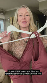 A rich lady is shopping online for best swimsuits for curvy body. She came across Belly flattening best plus size bathing suit on sun vixen swimwear USA Canada that sells most flattering luxurious sexy designer swimsuits for bigger women. This lady from Dallas Texas purchased Lola Shimmer Cinnamon Cross Front Spliced Multifit One Piece rust swimsuit designed by sea level Australia known for their sculpting elegant bathing suits for moms classy tummy control designer swimwear full coverage good quality swim
