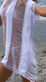 shop water lily monique fringe beach cover up dress boho chic coachella festival tassel unique white fringe cover up tassel bikini cover up sexy sweet hottest luxury designer swimwear pq swim canada usa