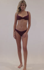 buy Sangria Basic Ruched Full bikini bottoms pq swim burgundy bathing suit fashionable flattering glamorous quality high end swimwear