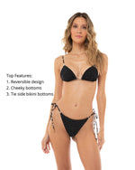 Black Leopard Bikini Bottoms | Agua Bendita quality agua bendita lolita ab essentials Black Leopard Bikini Set beaded reversible triangle bikini luxury glamorous buy online swimsuits influencer stylish bikinis Algeria ab essentials Black leopard bikini bottoms embellished swimsuit agua bendita bikini boutique high quality swimwear M highly rated good quality influencer bougie high end designer rich looking celebrity style 