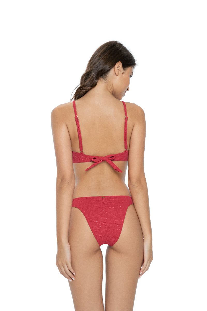 Red Front Tie Bikini Set with gold shimmer fabric | PQ Swim designer luxury swimwear sale online sunvixen.com canadian swimwear boutique