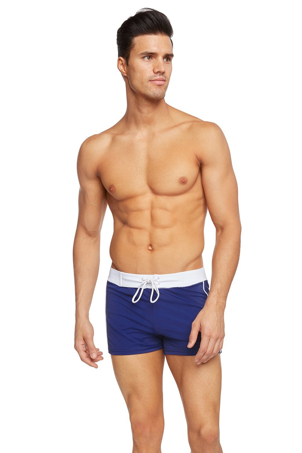 sauvage retro lycra navy mens designer swim trunks tight slim fit super short sexiest gay upscale fashionable best quality swim trunks