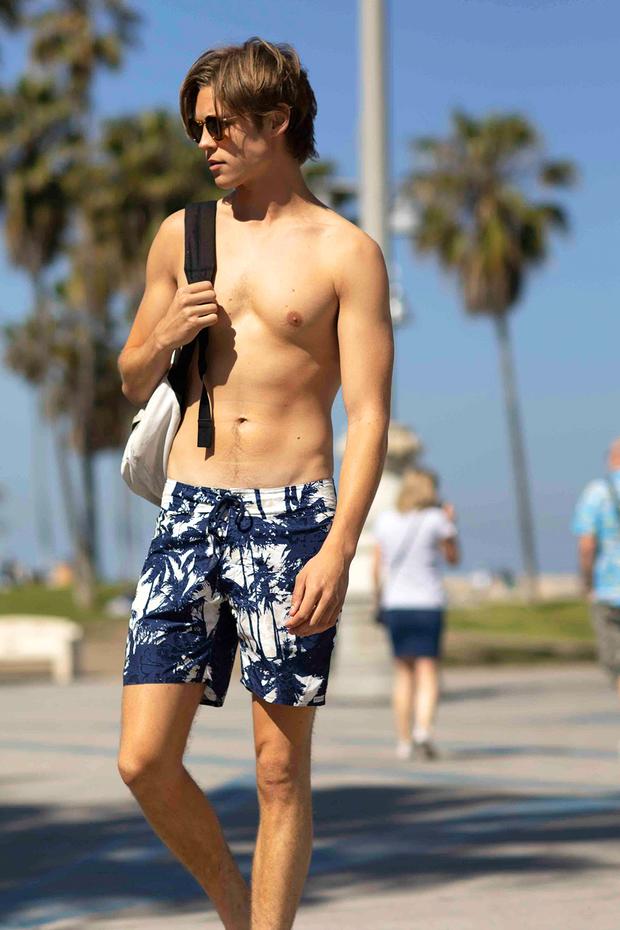 mens navy palm board shorts sauvage  board shorts Designer Board Shorts coolest stylish high end upscale luxurious sexy swim trunks