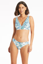 Longline Triangle Bikini Top White Floral Sustainable Sea Level Australia bikini top paisley sustainable swimwear Habitat banded tri bra designer luxury bathing suit Best swimsuit buy Mom women over 40 good quality luxurious exquisite high end fancy fashionable elegant expensive eco friendly on sale clearance travel online shopping savvy beautiful sexy smart upscale pretty padded best quality highly rated swimsuit boutique website USA Canada italian cruise riviera luxury flattering beautiful attractive cute