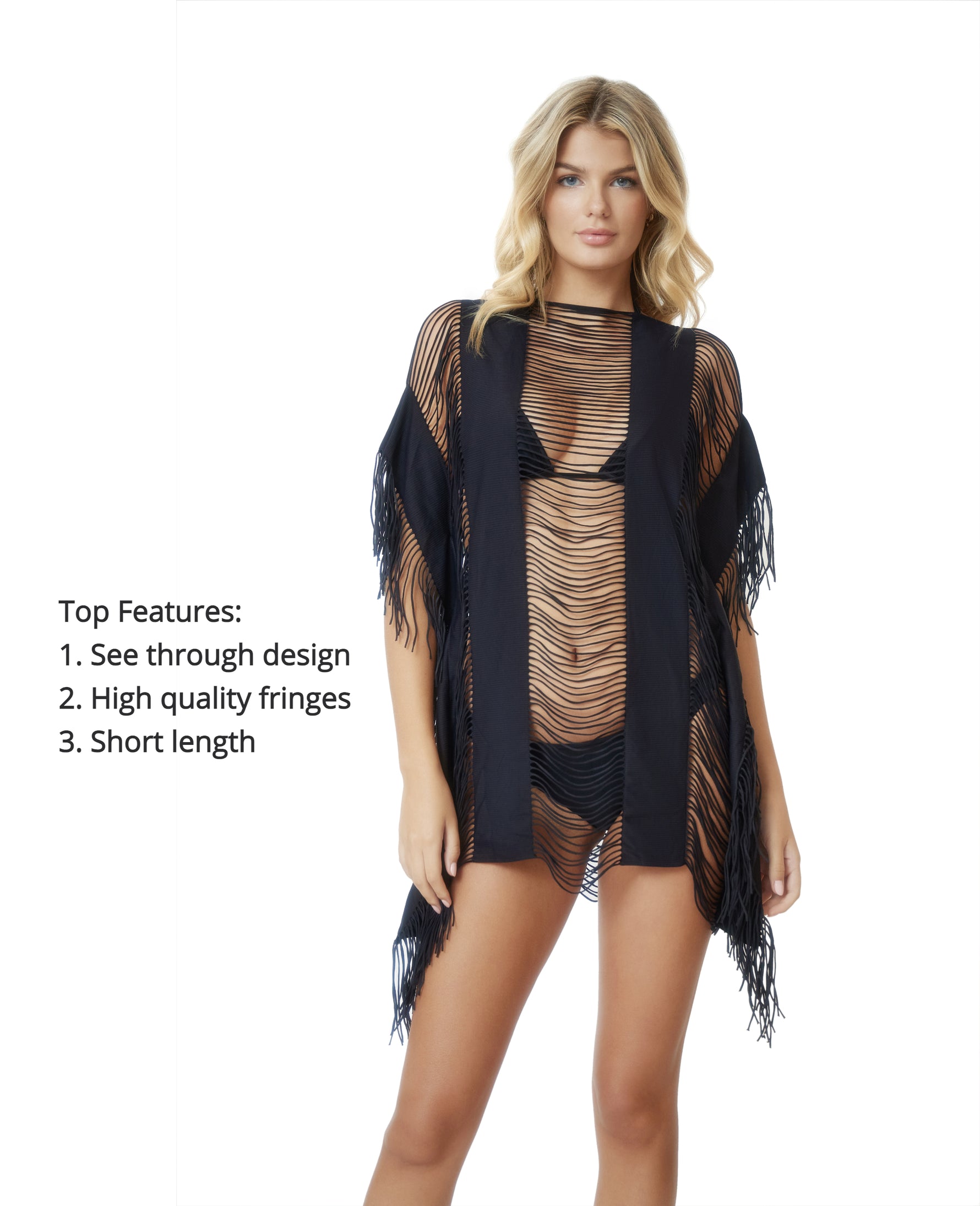 edgy elegant exotic expensive Black fringe cover up monique PQ Swim beautiful high end best quality  boutique classy designer swimwear