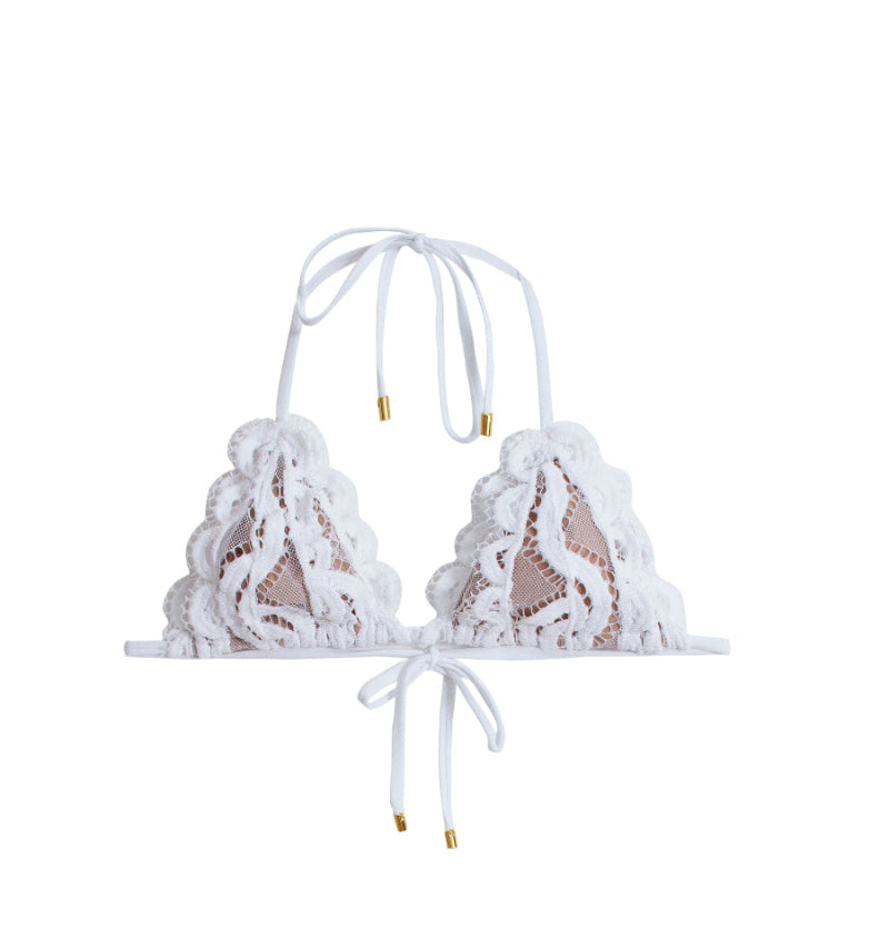 shop online white scalloped bikini top waverly lace halter bikini top pq swim sexy lace fanned teeny designer swimwear best quality cheeky bikini bottoms sun vixen swimwear USA Canada