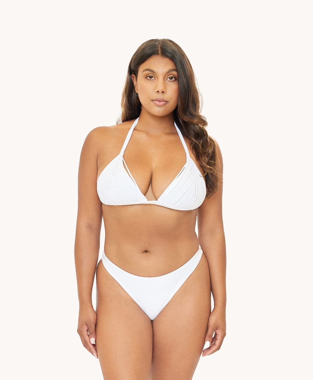 Shopaholic from Memphis is shopping online for White triangle bikini top macrame water lily Isla tri top PQ Swim white bikini bottoms water lily basic ruched bottoms full coverage. She bought bougie white swimsuit collection on sun vixen swimwear a well known swimsuit retailer specializing in quality bathing suits, sexy white bikinis, triangle halter neck bikini tops Louisville, Kentucky designer white swimwear, bombshell bikini bottoms, exquisite bikinis glamorous bathing suits USA, Canada and worldwide