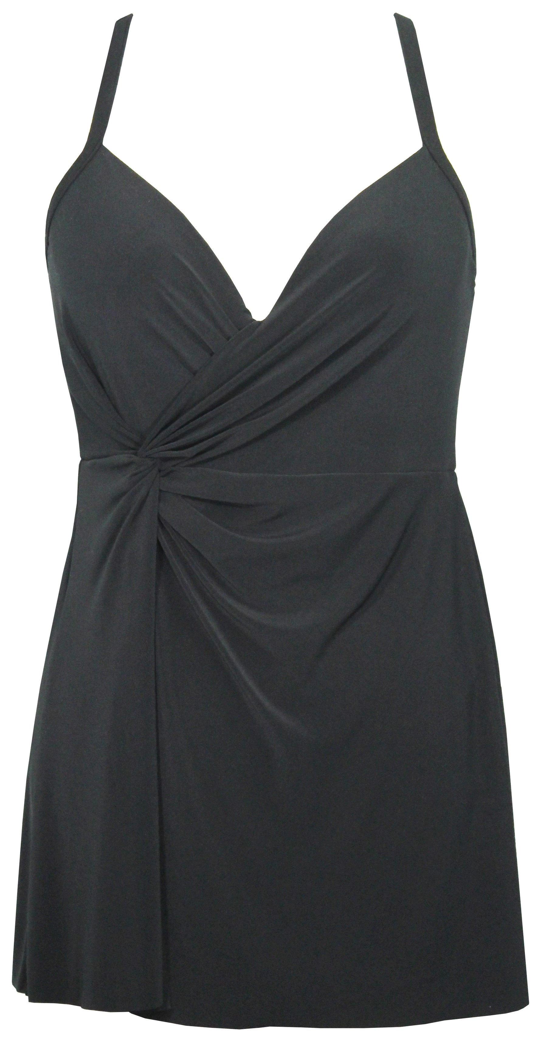 Slimming Swim Dress Miraclesuit one piece compression high quality fabric for best tummy control shapewear for fashionable upscale resort wear. Stylish low cut neckline designed with inner underwire cups molded with sturdy foam for chest lift and support like a bra for a sagging bust. adjustabel straps for a comfortable fit. elegant soft flowy swimwear fabric has short hemline covers upper thighs and bum for sophisticated classy look with front ruching for a cinced hourglass waist look great for moms in 40s