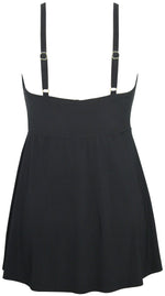 Slimming Swim Dress Miraclesuit black adjustable shoulder straps for a comfortable more tailored fit women over 40 shopping online for supportive swimwear classy and sophisticated good cleavage with underwire lift for heavy chest size DD pretty elegant resort cabana vegas pool party luxury looking high society great for yacht days sailing in style stylish trips to maldives. purchased by women from usa canada europe who want designer swim that fits well and supports for a flattering figure curvy sexy look