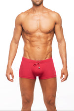 tribe fire red swim trunks boxer brief swim mens short shorts tight sexy 2 inch inseam elastic waist drawstring front luxury ribbed textured fabric high end fashionable euro style mens swim shorts hottest good body great legs swimmers reinforced front smooth look baywatch designer swim shorts for hot body men gay style european look stylish resort swim glamorous skimpy tightest shortest expensive online shopping enthusiast purchases luxury fashion frequently travels often buy usa canada hot fireman red luxe