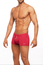 tribe fire red swim trunks boxer brief swim mens short shorts tight sexy 2 inch inseam elastic waist drawstring front luxury ribbed textured fabric high end fashionable euro style mens swim shorts hottest good body great legs swimmers reinforced front smooth look baywatch designer swim shorts for hot body men gay style european look stylish resort swim glamorous skimpy tightest shortest expensive online shopping enthusiast purchases luxury fashion frequently travels often buy usa canada hot firefighter look