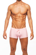 tribe santorini swim trunk mens pink mesh swim shorts mens sexy sporty see through panels skimpy square cut european stylish gold star gay glamorous shopping online enthusiast purchases frequently travels often beauty maven fashionista beach resort style bombshell hottest guys swim shorts website sexiest mens short tight 2 inch inseam rugged looking hot body gym goer classy swim trunks pale pink lined no see through mesh panelled see through sides drawstring square cut pride skimpiest sporty wealthy looking
