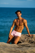 tribe santorini swim trunk mens pink mesh swim shorts mens sexy sporty see through panels skimpy square cut european stylish vacation hot gay glamorous shopping online enthusiast purchases frequently travels often beauty maven fashionista beach resort style bombshell hottest guys swim shorts website sexiest mens short tight 2 inch inseam rugged looking hot body gym goer classy swim trunks pale pink lined no see through mesh panelled see through sides drawstring front super tight pride skimpiest sporty look
