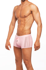 tribe santorini swim trunk mens pink mesh swim shorts mens sexy sporty see through panels skimpy square cut european stylish vacation hot gay glamorous shopping online enthusiast purchases frequently travels often beauty maven fashionista beach resort style bombshell hottest guys swim shorts website sexiest mens short tight 2 inch inseam rugged looking hot body gym goer classy swim trunks pale pink lined no see through mesh panelled see through sides drawstring square cut pride skimpiest sporty wealthy look