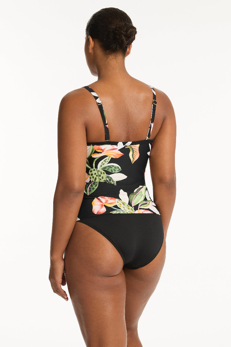 Tummy Control  underwire tankini set Sea Level Australia best quality tankinis online shop high end tankinis mid rise bottoms sundown dd cup e cup tank swim shirt best quality tankinis online shop high end swim tops mid rise bottoms high leg belly flattening sophisticated luxury designer made pretty good cleavage hides belly pooch tropical print long torso supportive best large bust ruching bold print black compression popular elegant exotic premium expensive eco friendly sustainable best mom women over 40 