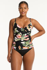 Tummy Control underwire tankini set Sea Level Australia sundown dd cup e cup tank swim shirt best quality tankinis online shop high end swim tops mid rise bottoms high leg belly flattening sophisticated luxury designer made pretty good cleavage hides belly pooch tropical print long torso supportive best large bust ruching bold print black compression popular elegant exotic premium expensive eco friendly sustainable best mom women over 40 single ladies resort wear cute bright attractive exotic curvy savvy 